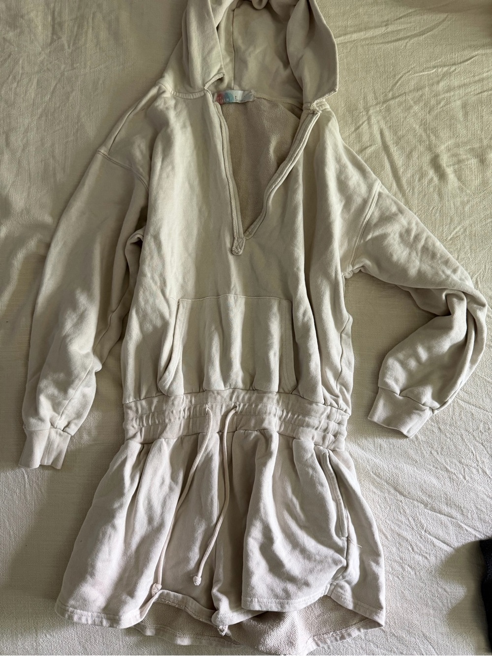 Free people women’s S cream Hooded One-Piece Dress Romper in Off-White